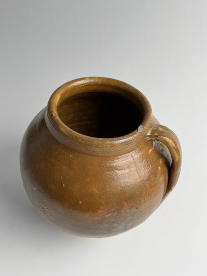 XL Vintage Brown Glazed Rounded Vessel