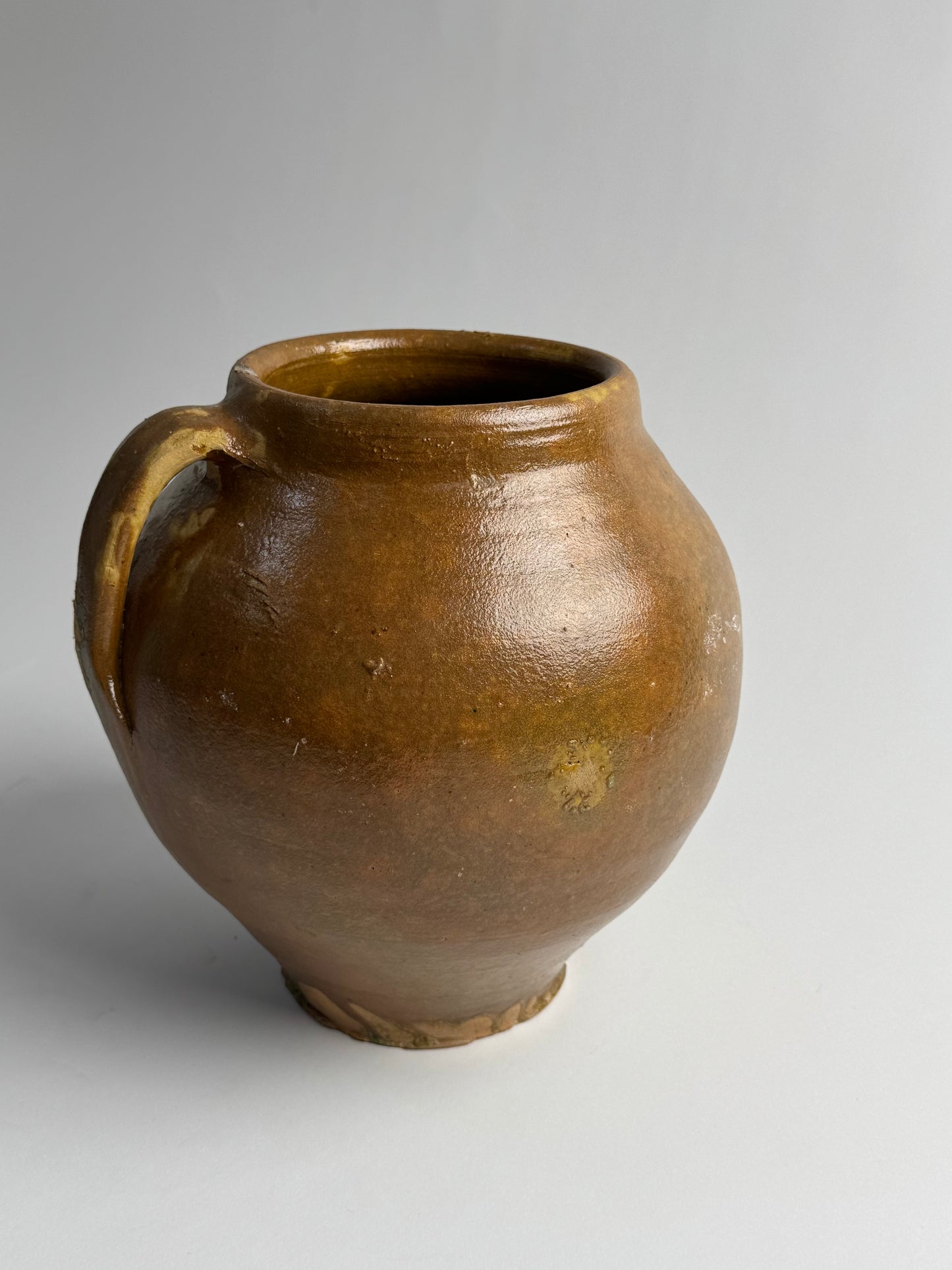 XL Vintage Brown Glazed Rounded Vessel
