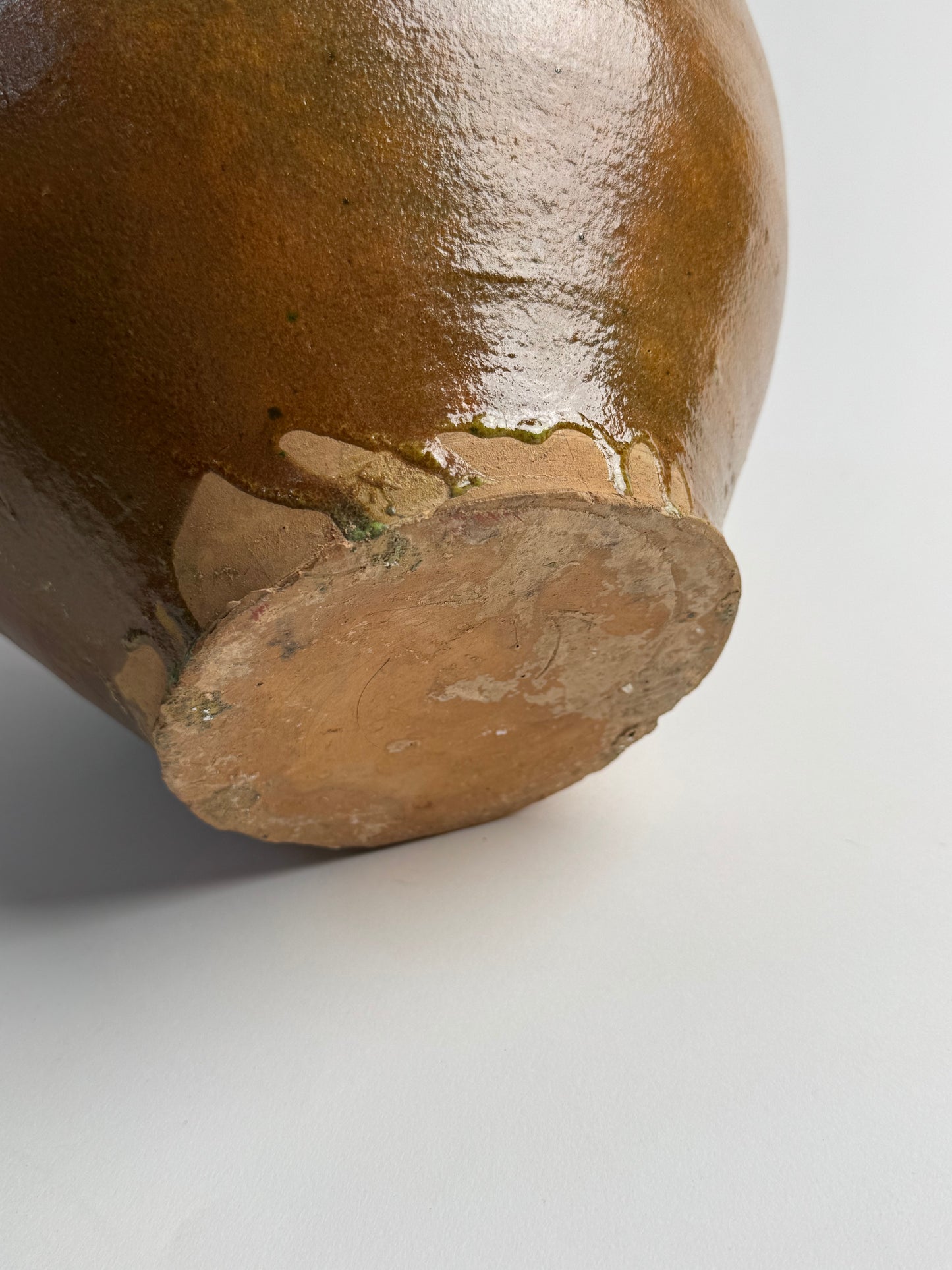 XL Vintage Brown Glazed Rounded Vessel