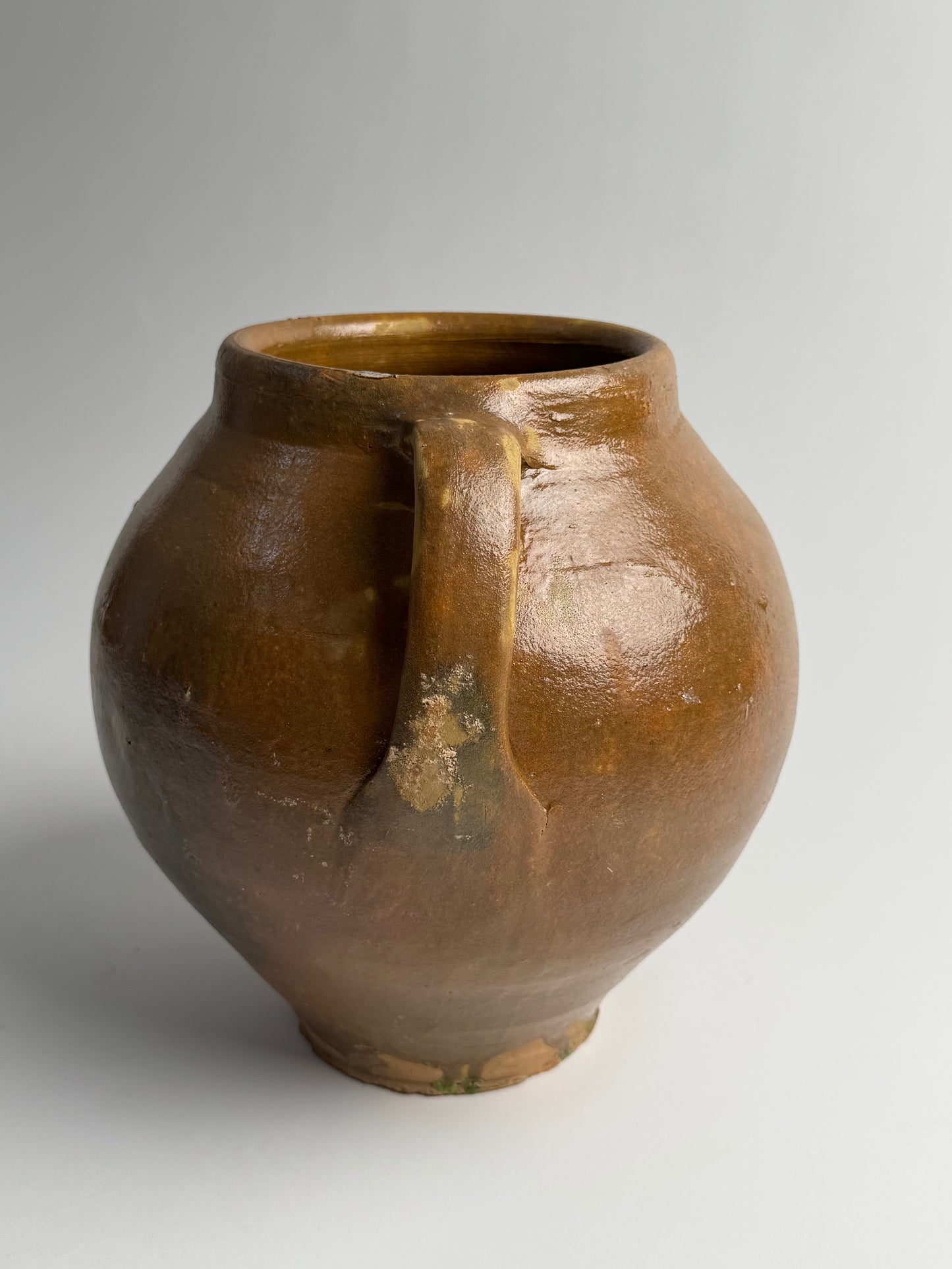 XL Vintage Brown Glazed Rounded Vessel