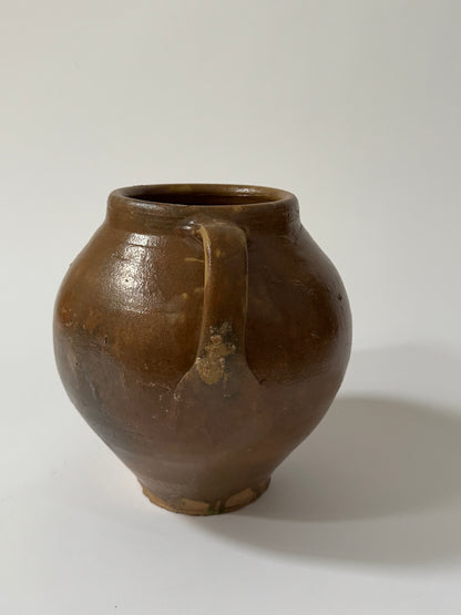 XL Vintage Brown Glazed Rounded Vessel