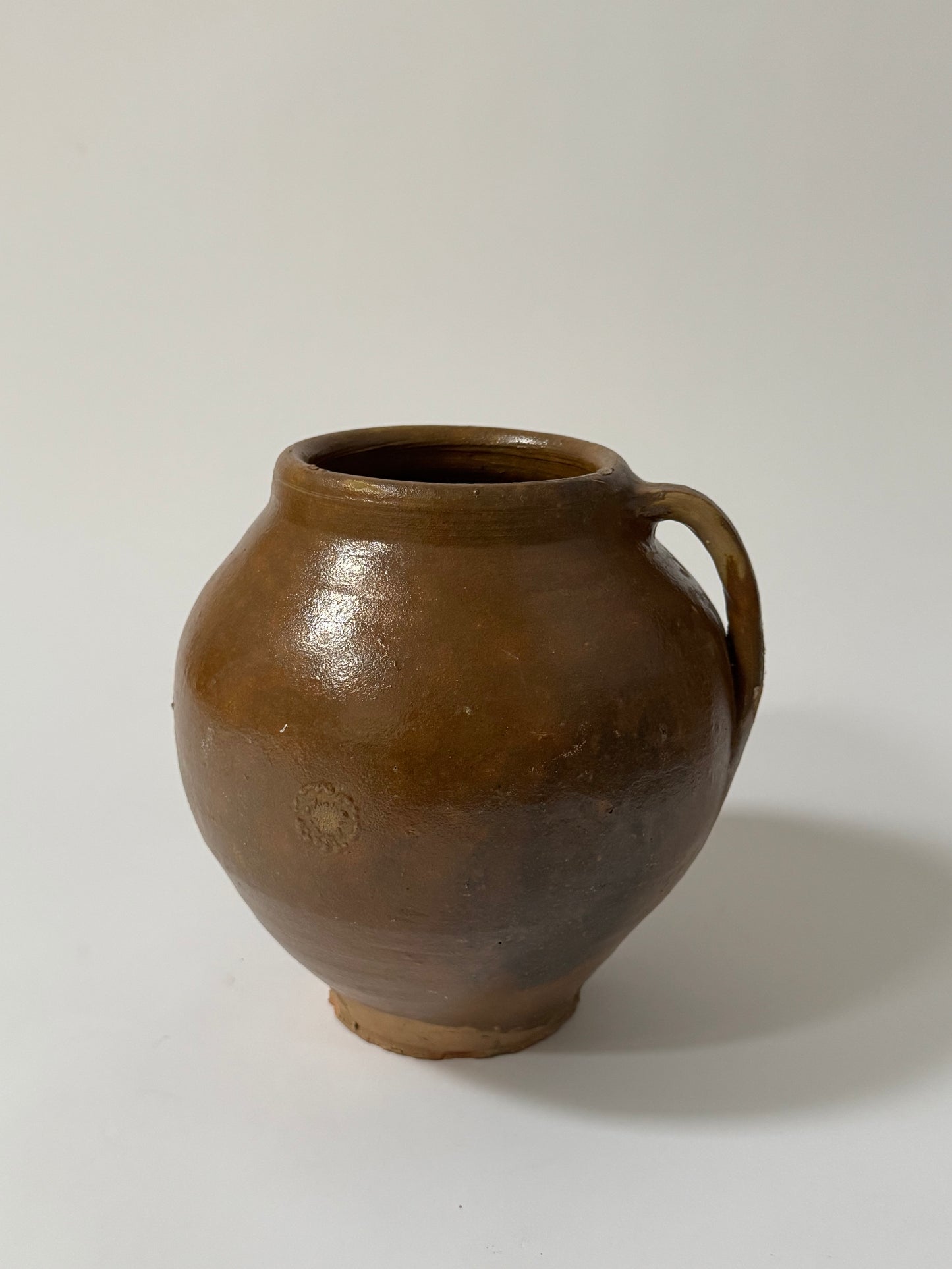 XL Vintage Brown Glazed Rounded Vessel