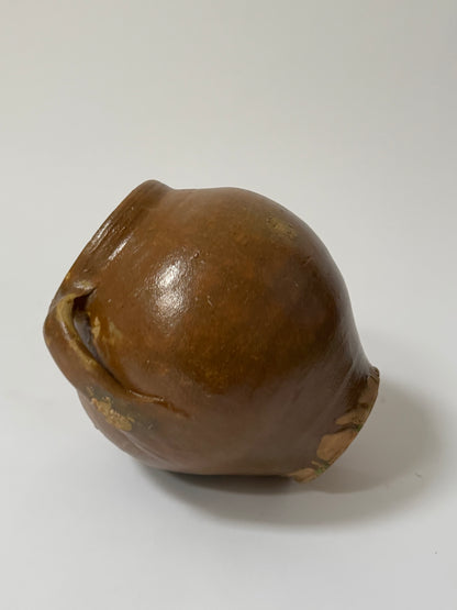 XL Vintage Brown Glazed Rounded Vessel