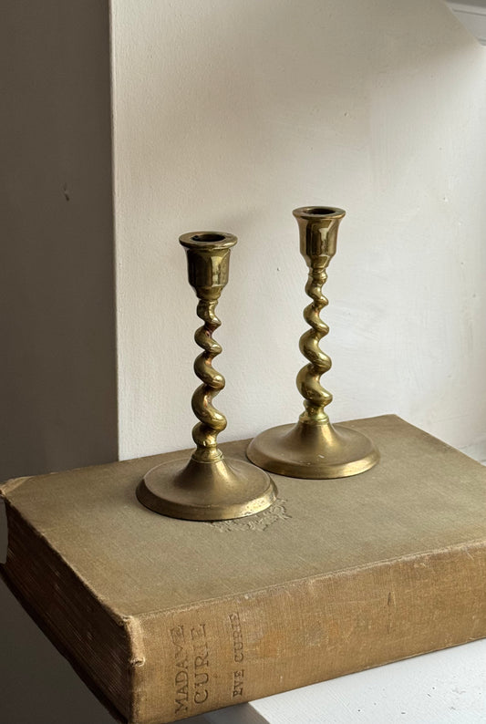 Vintage Brass Corkscrew Candle Holders
