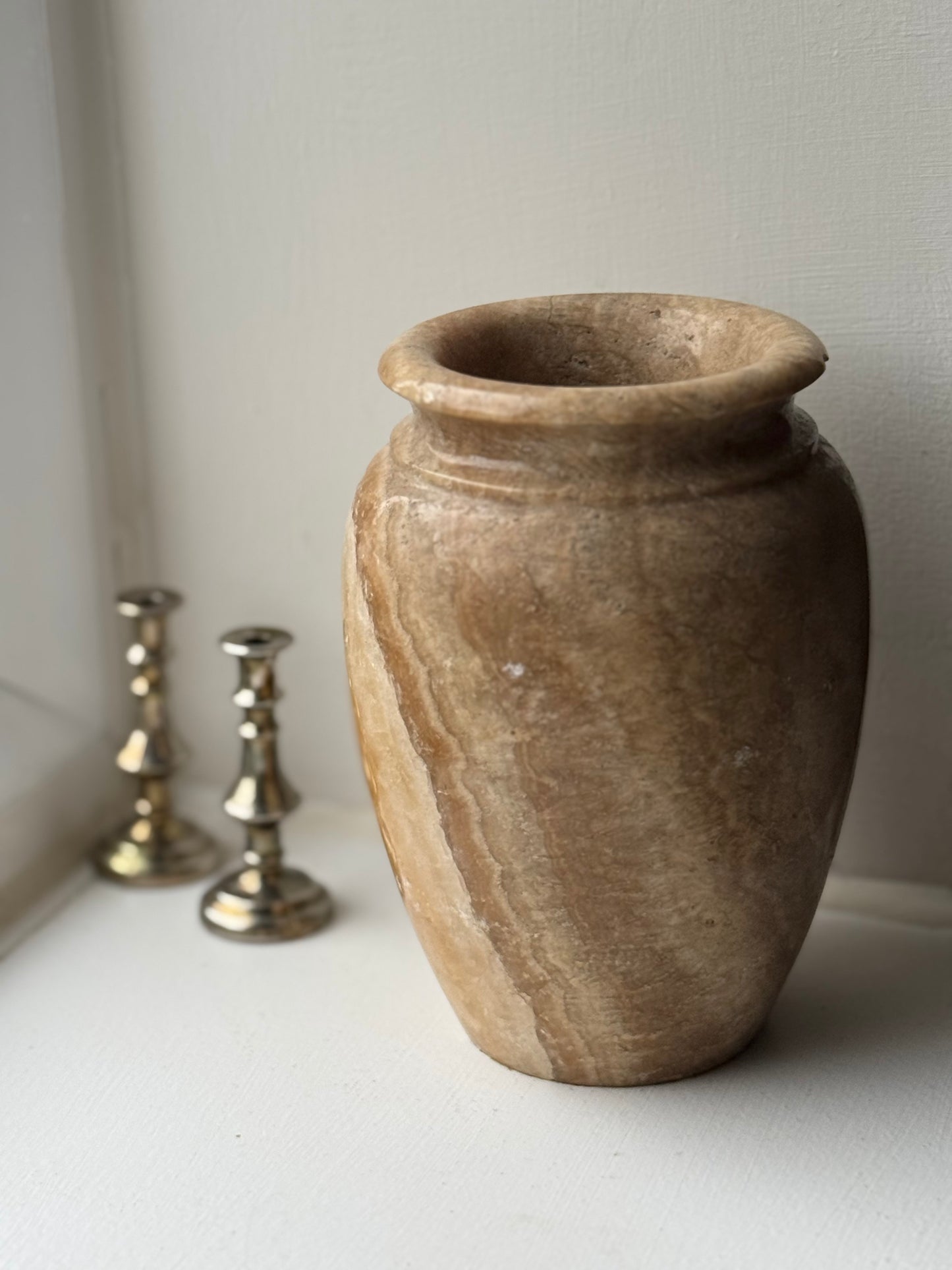 Medium Beige Solid Marble Vase