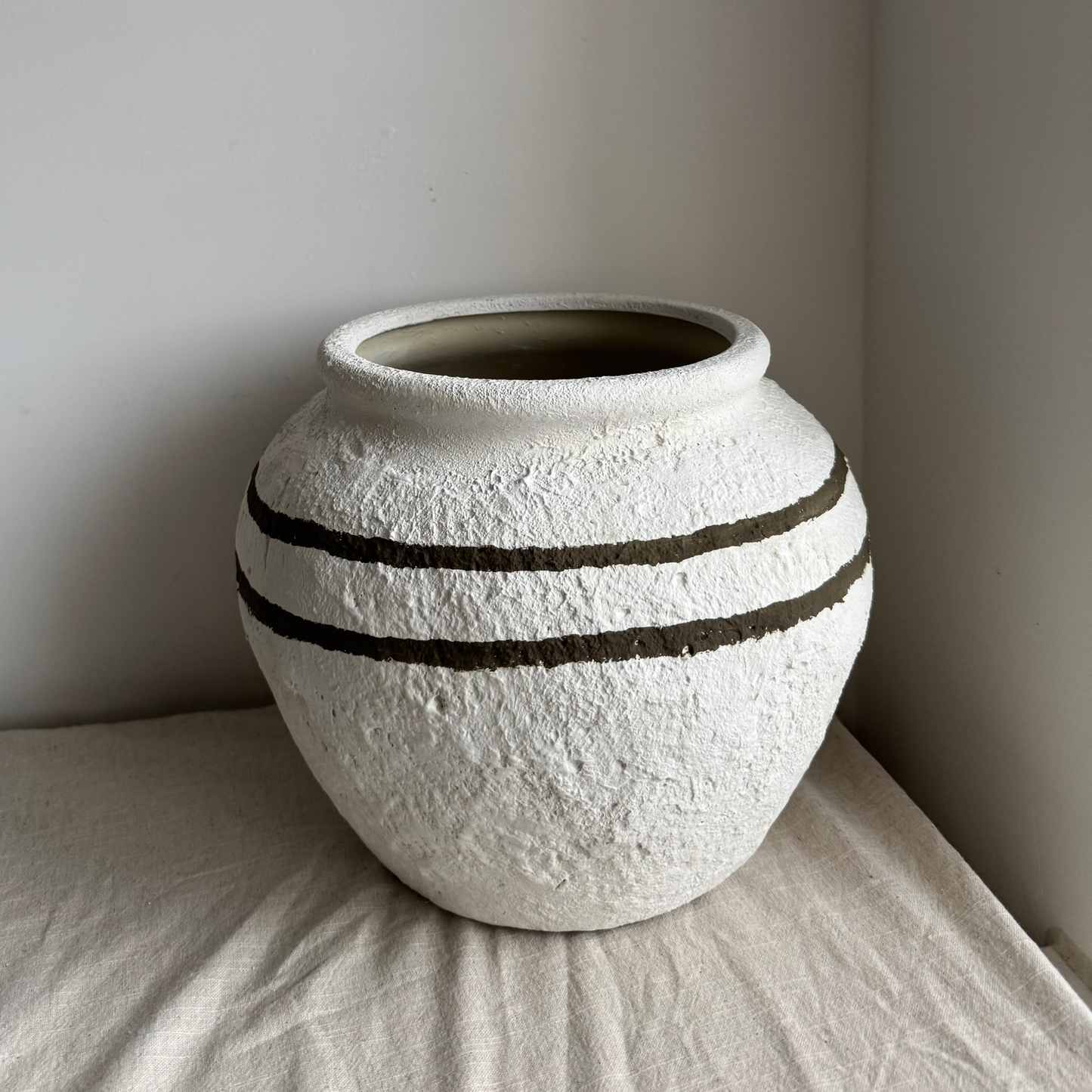 CLOUD  |  large round textured line detail white urn