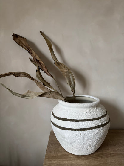 CLOUD  |  large round textured line detail white urn