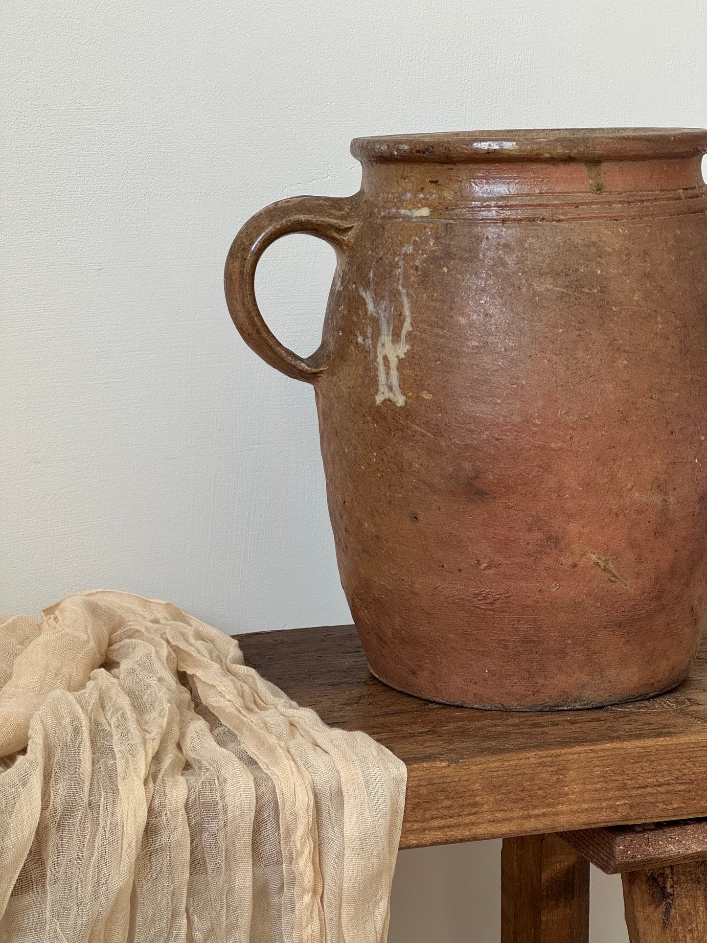 Vintage French Earthenware Twin Loop Handled Pot