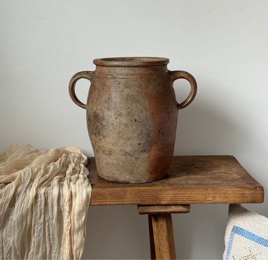 Vintage French Earthenware Twin Loop Handled Pot