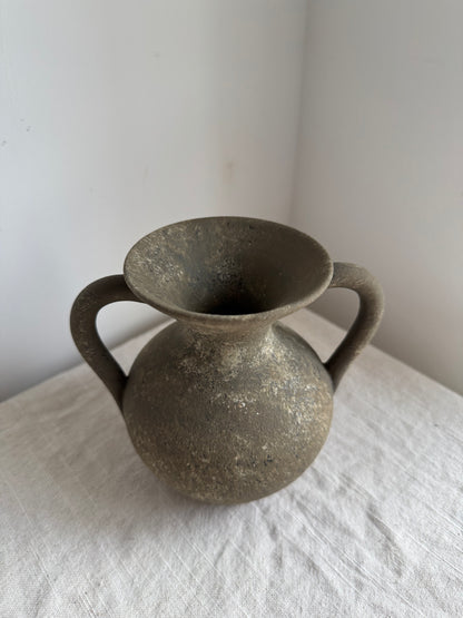 Up-cycled  | earthy brown small double handled vase