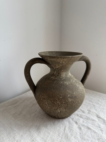 Up-cycled  | earthy brown small double handled vase