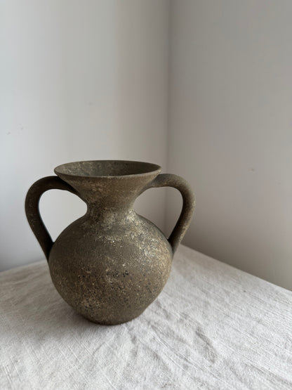Up-cycled  | earthy brown small double handled vase