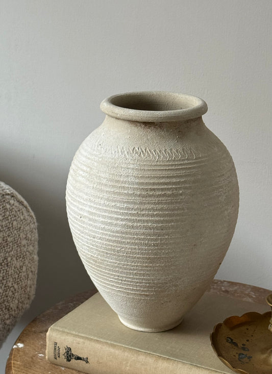 Up-Cycled | Line Detail Off-White Rounded Vase