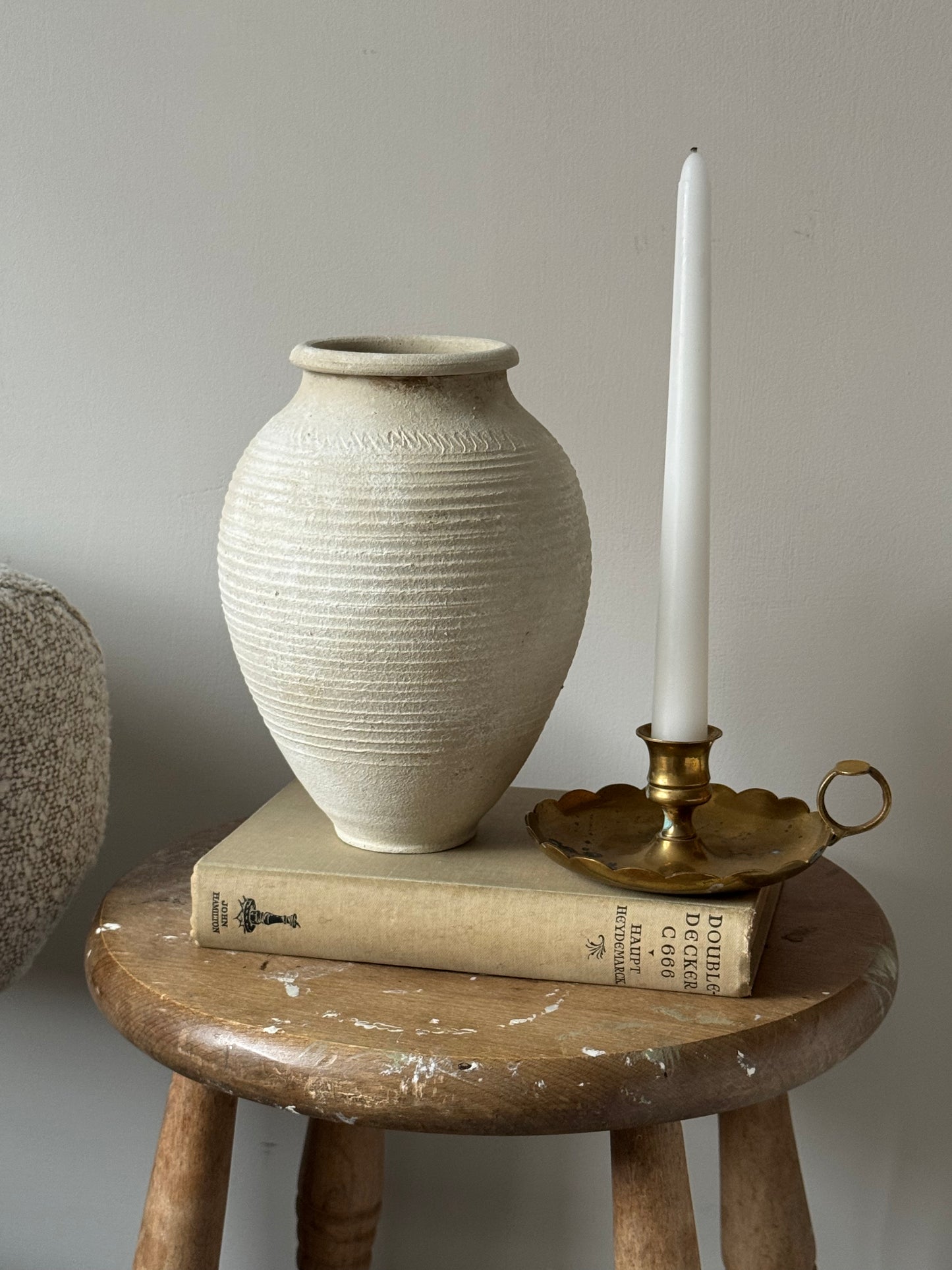 Up-Cycled | Line Detail Off-White Rounded Vase