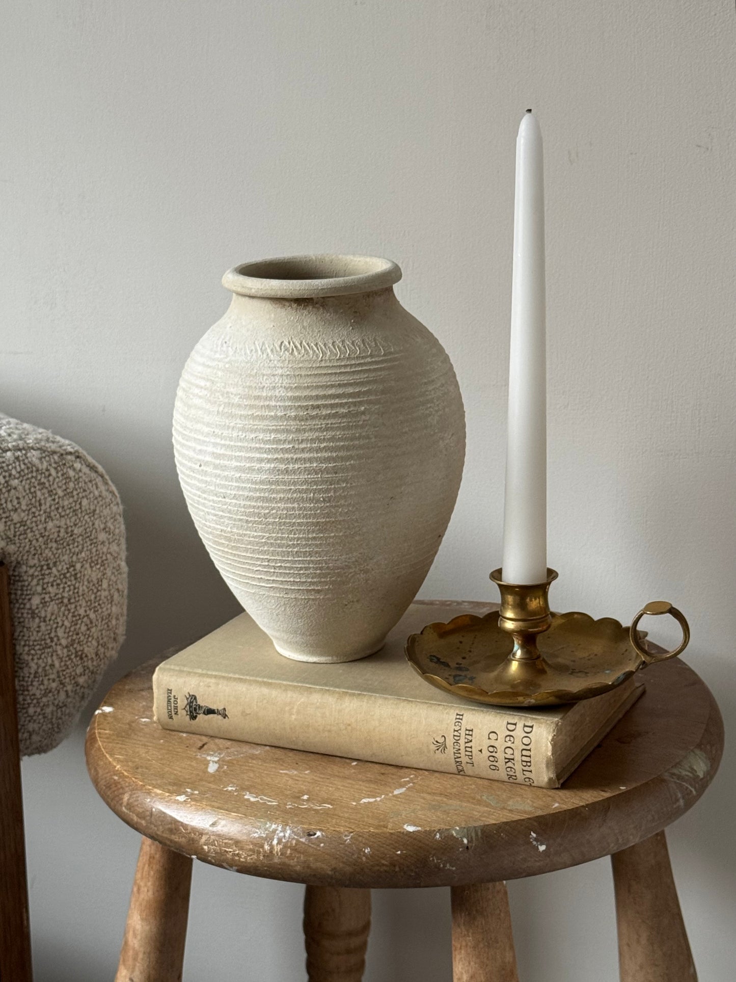 Up-Cycled | Line Detail Off-White Rounded Vase