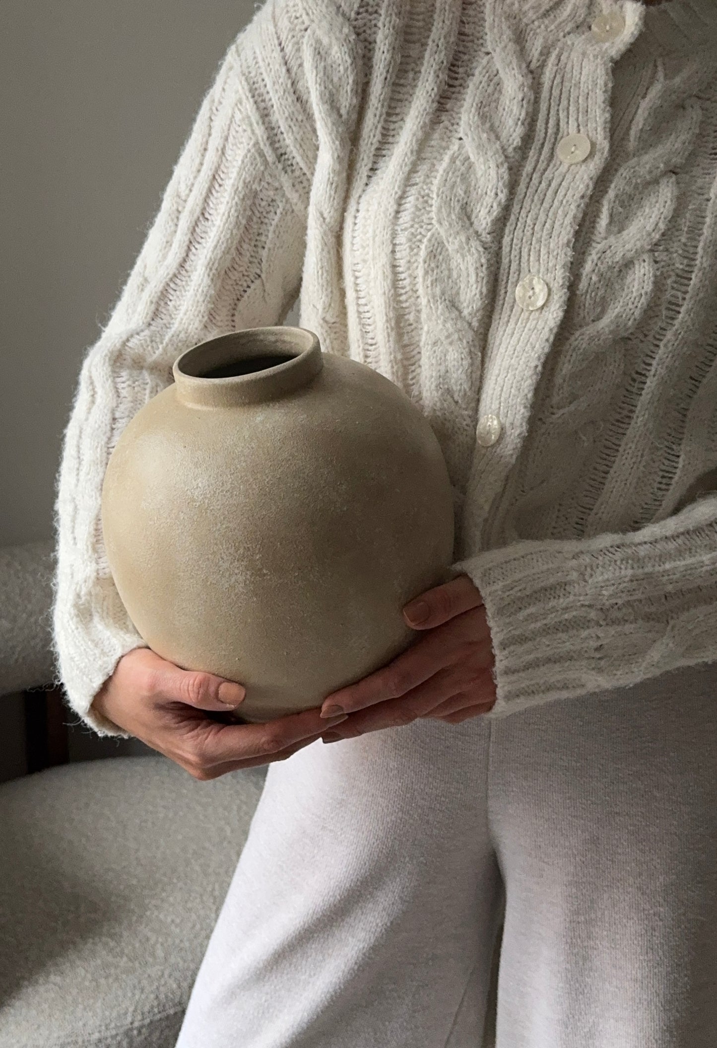 Up-Cycled | Large Rounded Beige Patina Vase