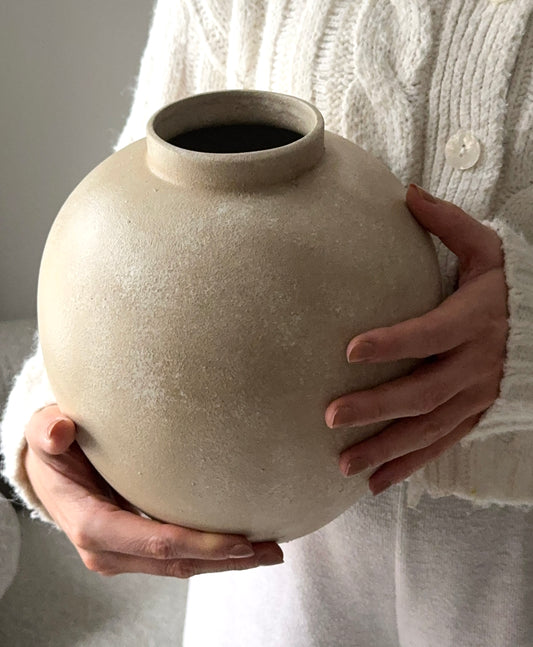Up-Cycled | Large Rounded Beige Patina Vase