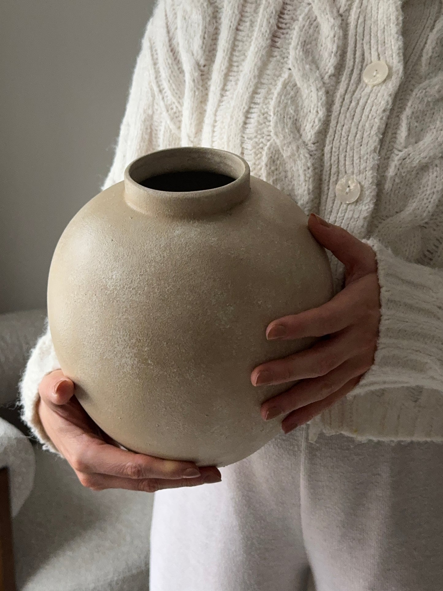 Up-Cycled | Large Rounded Beige Patina Vase