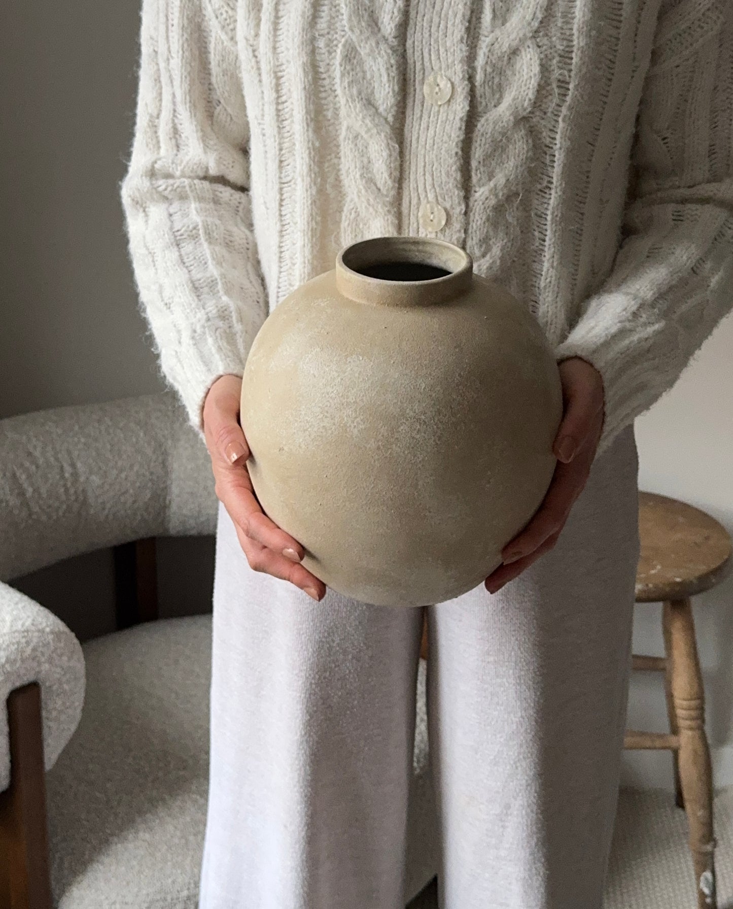 Up-Cycled | Large Rounded Beige Patina Vase