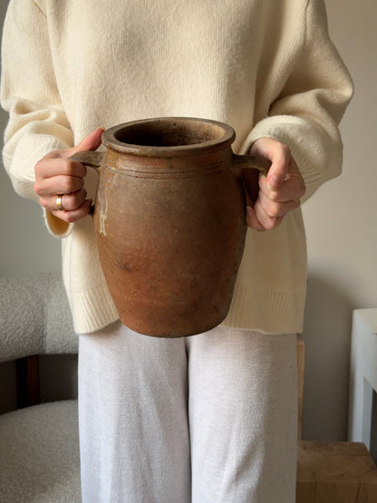 Vintage French Earthenware Twin Loop Handled Pot