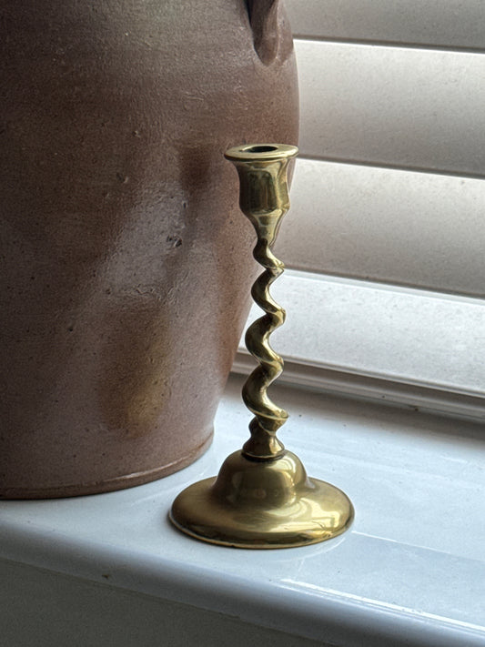 Small Vintage Brass-Gold Corkscrew Candle Holder