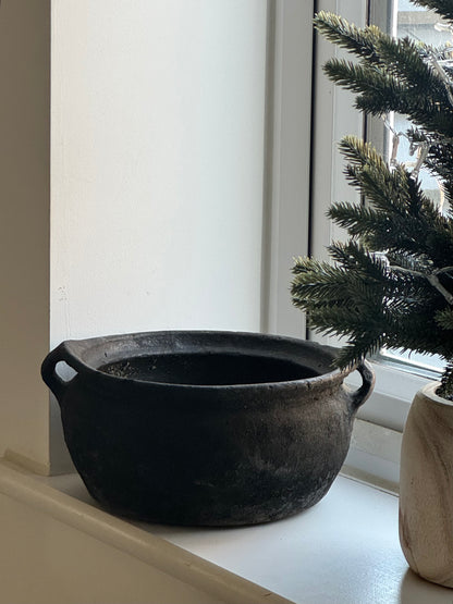 Vintage low rounded earthenware pot