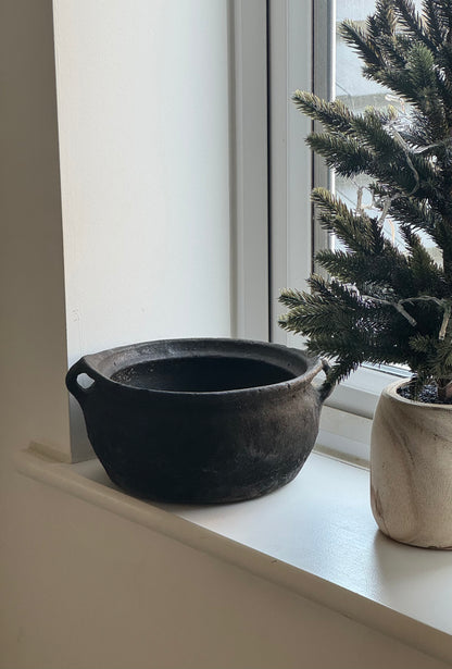 Vintage low rounded earthenware pot