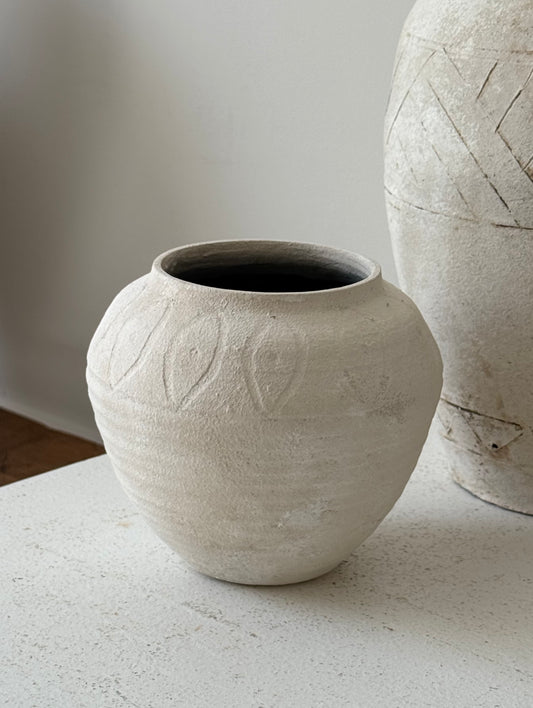 Up-Cycled | Round Neutral Tapered Pattern Vase
