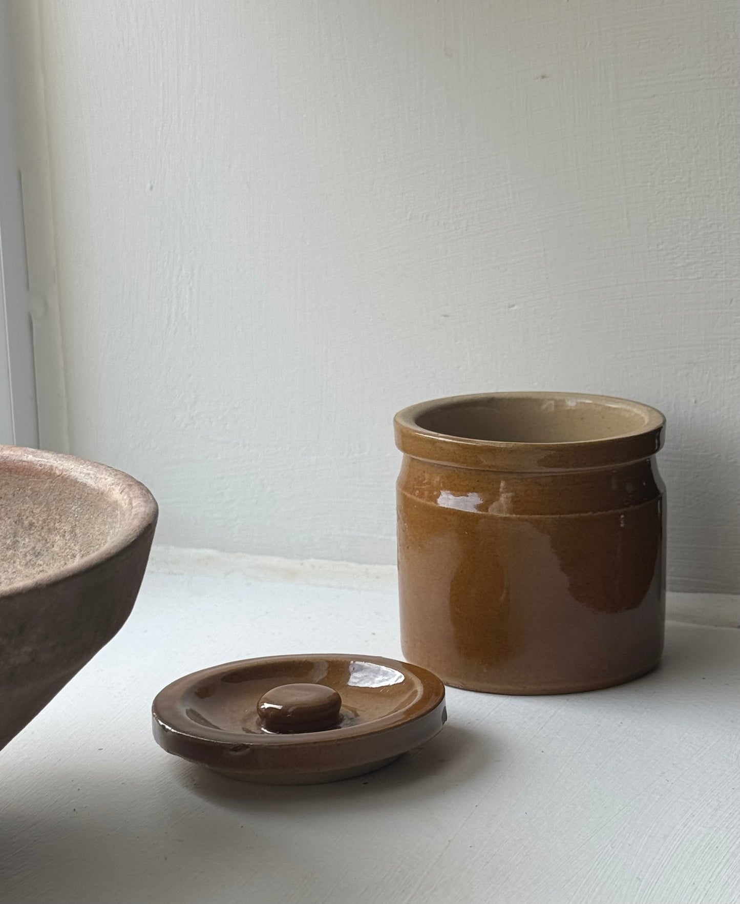 Vintage Mustard Brown Lidded Storage Jar