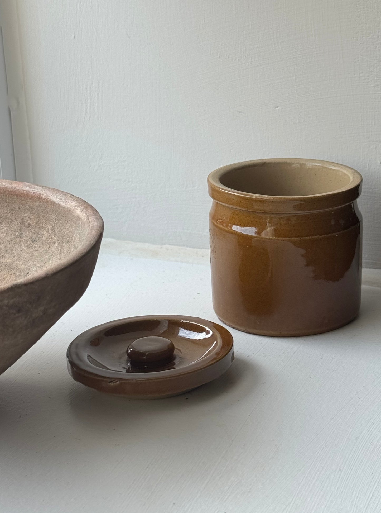 Vintage Mustard Brown Lidded Storage Jar