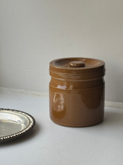 Vintage Mustard Brown Lidded Storage Jar