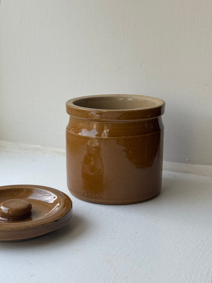 Vintage Mustard Brown Lidded Storage Jar