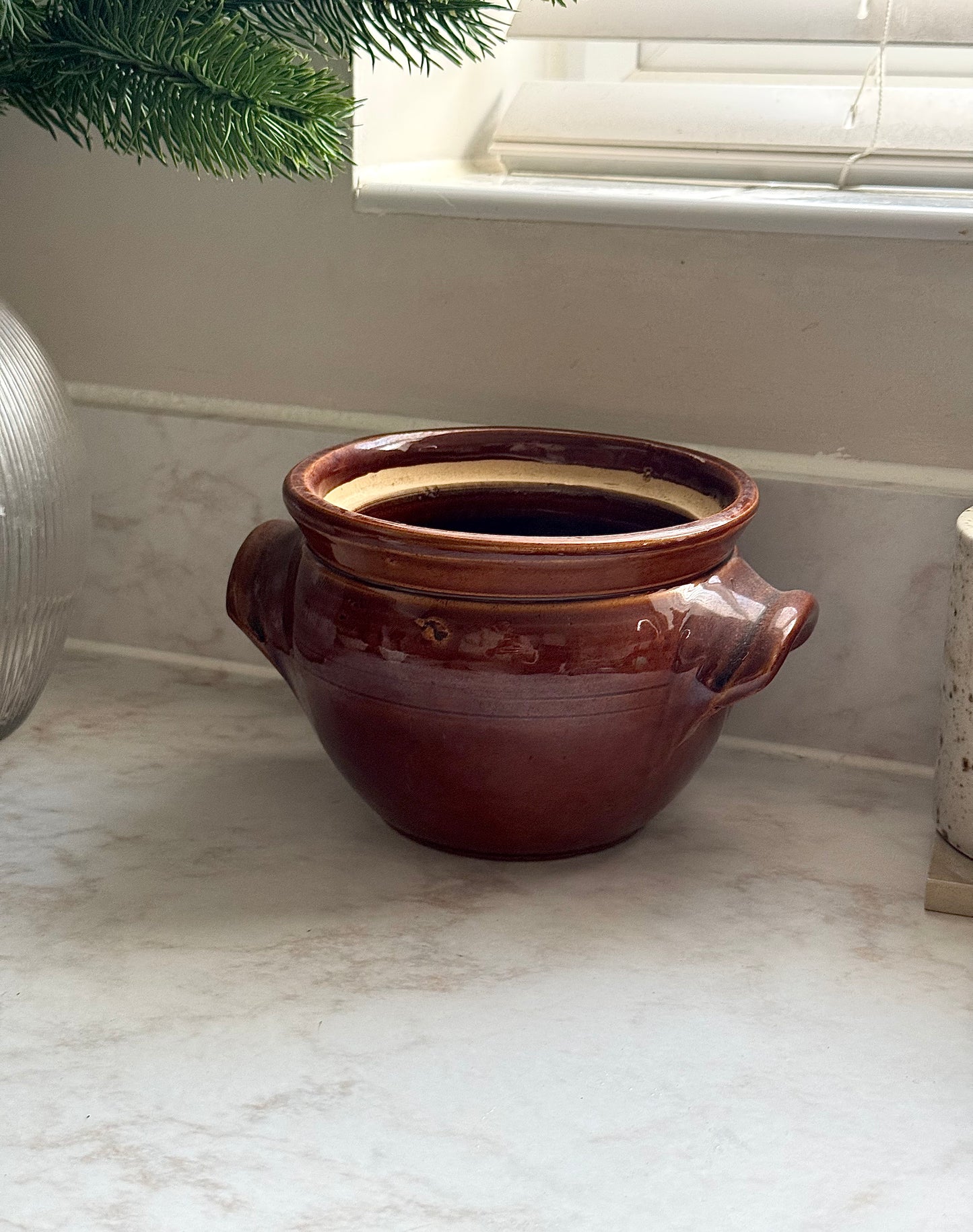 Vintage Brown Glazed Confit Pot