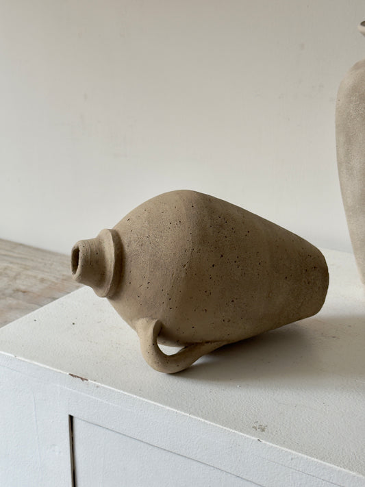 Up-Cycled | Beige Brown Handled Rounded Vessel