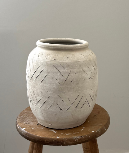 Up-Cycled | Large Neutral Beige Geometric Pot