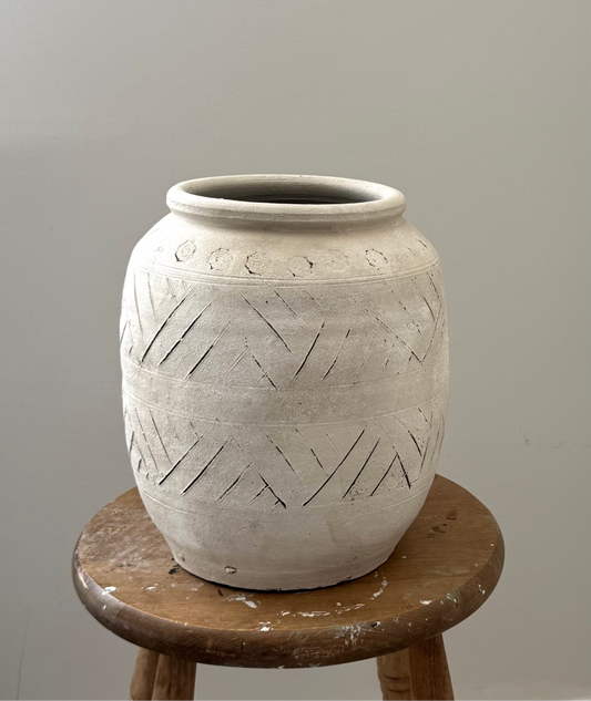 Up-Cycled | Large Neutral Beige Geometric Pot