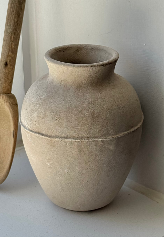 Up-Cycled | Line Detail Beige Stone Effect Vase